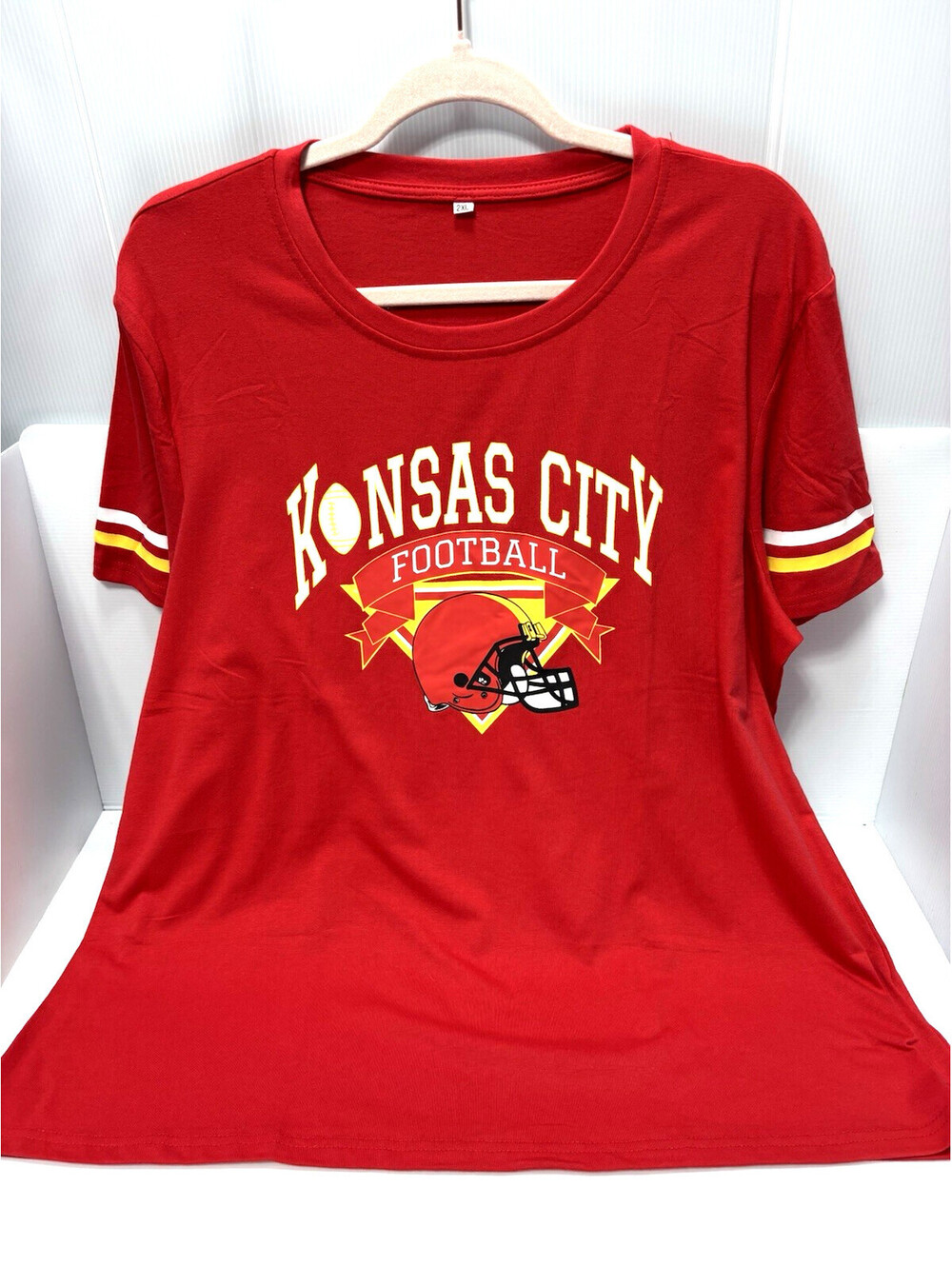 Kansas City Football T Shirt Red Graphic Top Crew Neck Womens Size 2XL, NNT